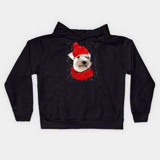 Miniature Schnauzer Wearing Red Hat And Scarf Christmas Kids Hoodie